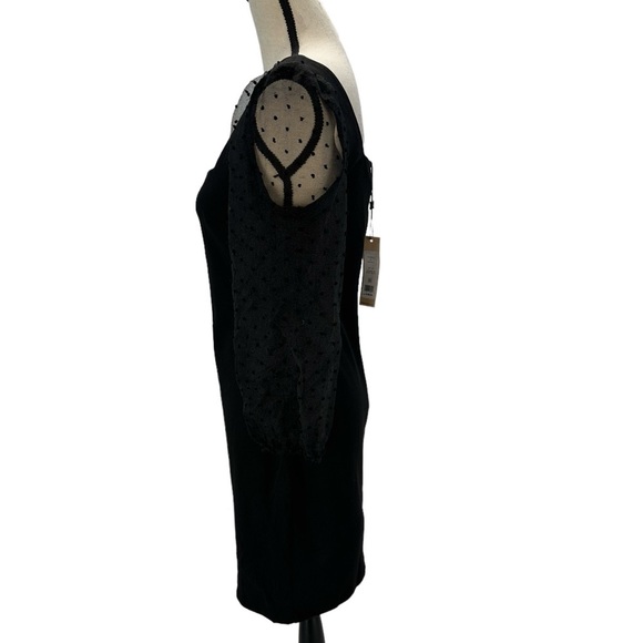 BCBGeneration 3/4 Sheer Sleeve Square Neck Mini Dress - Black - size Small - Picture 4 of 10